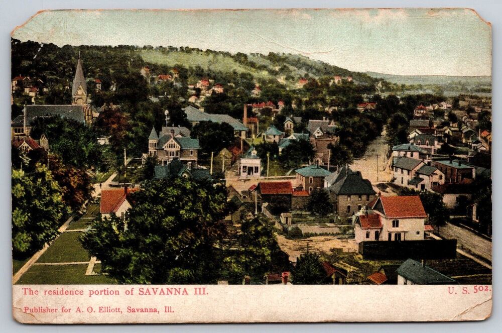 Antique Savanna IL Postcard Residence Portion Bird's Eye View 1901-1907 UDB
